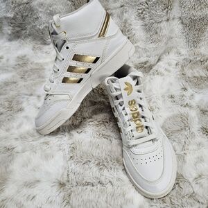 Adidas Drop Step XL High Top White/Gold Sneakers Boy's‎ 3.5  (FW2040)